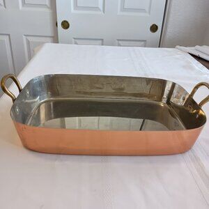 Heavy Copper Stainless Lasagna/Roasting Pan with Brass Handles